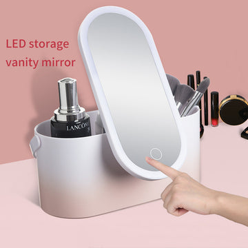 Creative storage box, makeup mirror, portable, portable, vanity box, mirror, LED light, free rotation, beauty mirror