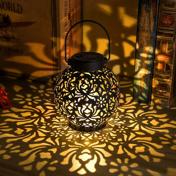 Iron Hollow Solar Lamp Outdoor Garden Arrangement Lamp Peony Flower Projection Lamp Portable Hanging Lantern