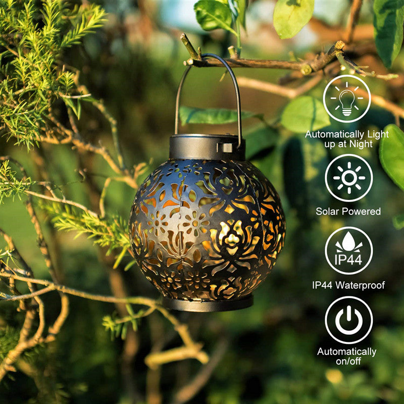 Iron Hollow Solar Lamp Outdoor Garden Arrangement Lamp Peony Flower Projection Lamp Portable Hanging Lantern